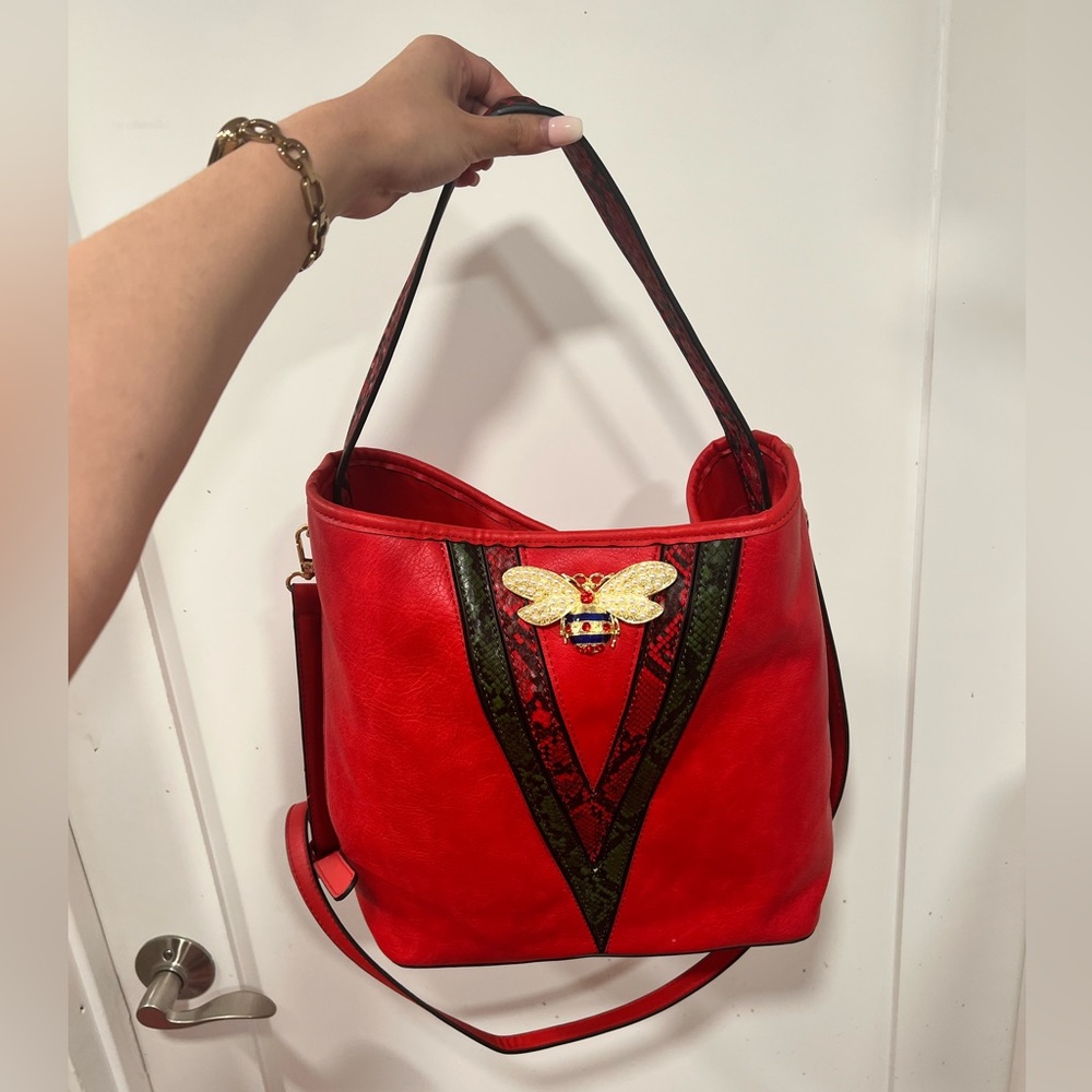 Red bucket bag